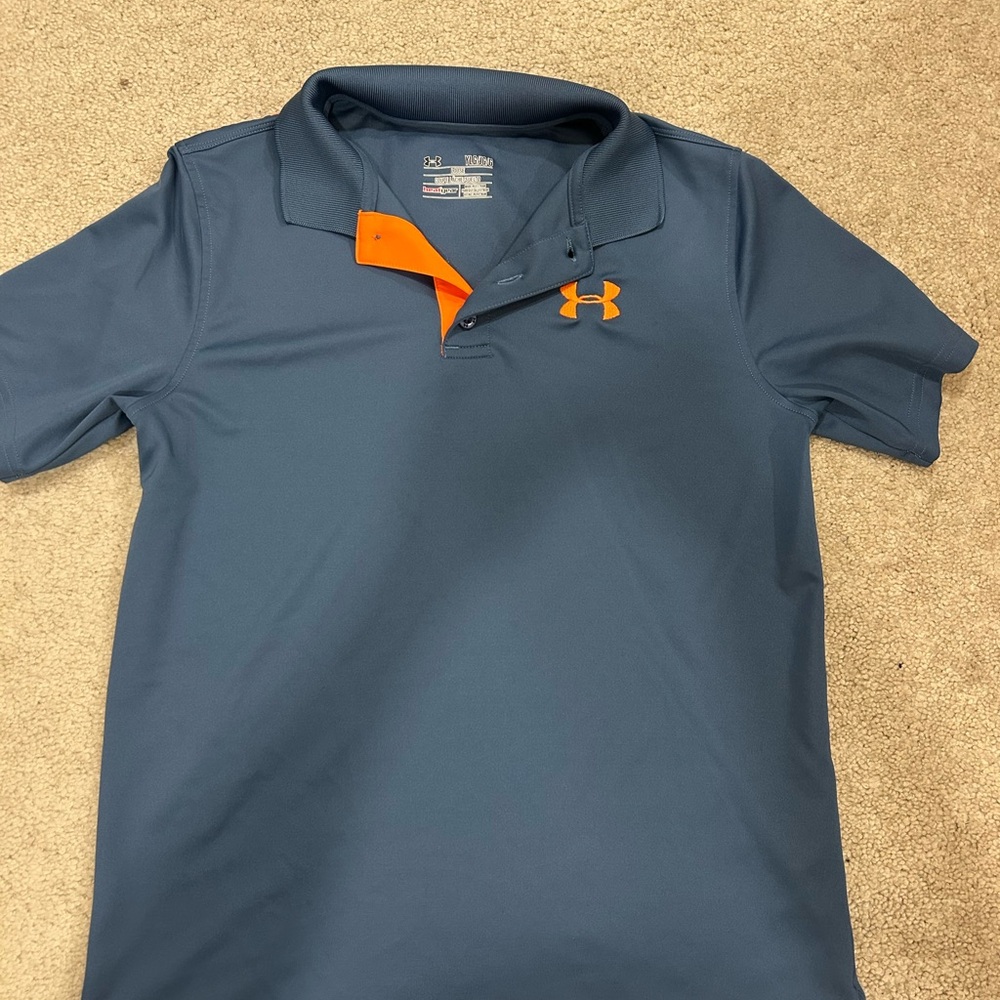 Under Armour Youth blue Polo with Orange Accents